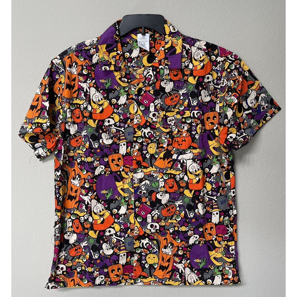 Disney Parks Halloween Button-Up Mickey Friends Camp Shirt Adult Small S NWT New